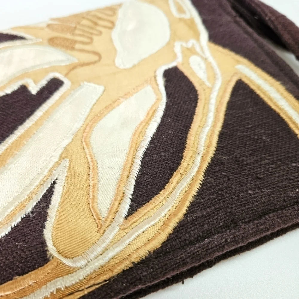 VINTAGE Lawrence Bentley Brown Floral Embroidered Brown Clutch Wristlet Bag
